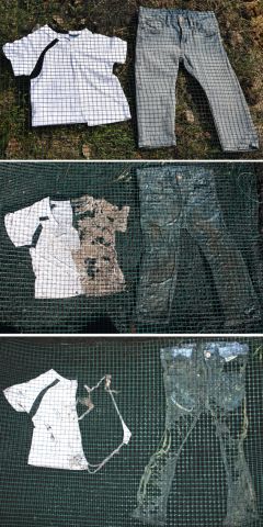 To investigate the biodegradation of textiles, researchers at the the Hohenstein Group bury garments, and periodically excavate and inspect them.