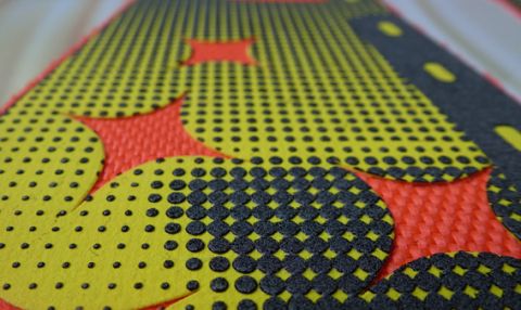Using its Haptic technology, Huafeng is able to produce three-dimensional coatings on selected areas of textile substrates, providing visual effects (colours and patterns), gloss finishes and perceptions of touch, ranging from that of soft leather to rough sandpaper. The selective nature of the coverage allows the treated textile to remain breathable and the protection afforded by the coating can allow the use of lightweight fabrics, further increasing the comfort of the wearer.