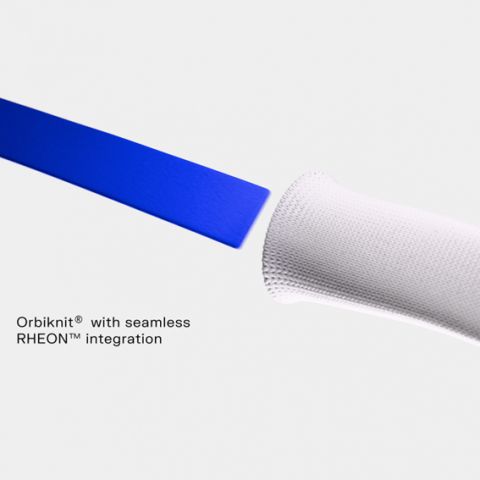 The strap features a core made from Rheon, which is elastic, yet actively dampens and/or controls energy, and a sheath made from Stretchline's Orbiknit elastic, which has a unique multi-directional knit structure that delivers smooth elasticity and rapid recovery.